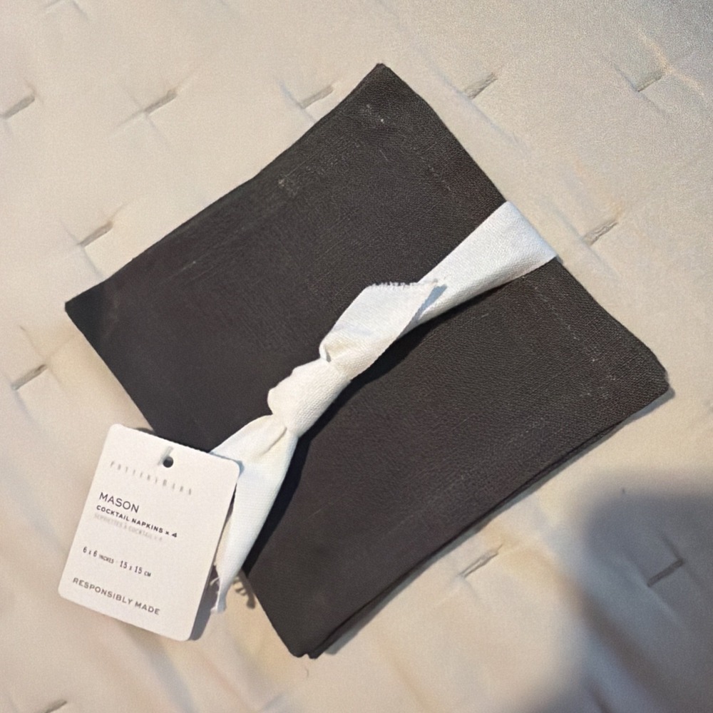 Pottery Barn Mason SET OF 4 Cocktail Napkins CHARCOAL 6" X 6" NEW WITH TAGS